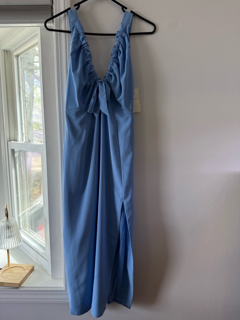 Abercrombie & Fitch Sky Blue Ruched V-Neck Midi Dress - Picture 3 of 8